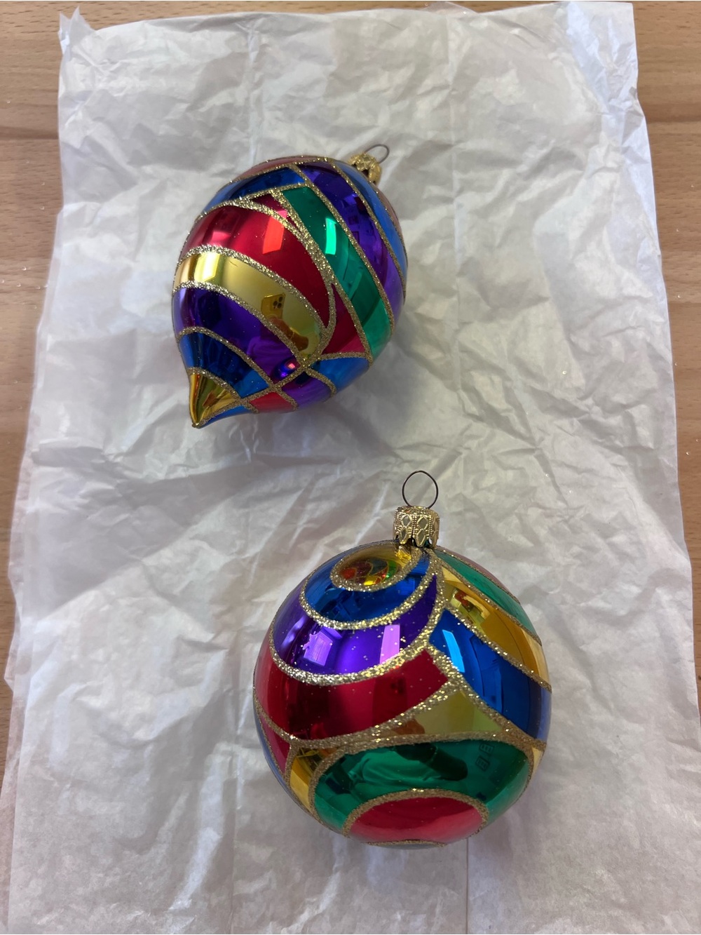 Holiday Multicolor Glass Ornament Set - Decorative Ball and Teardrop - 4 total